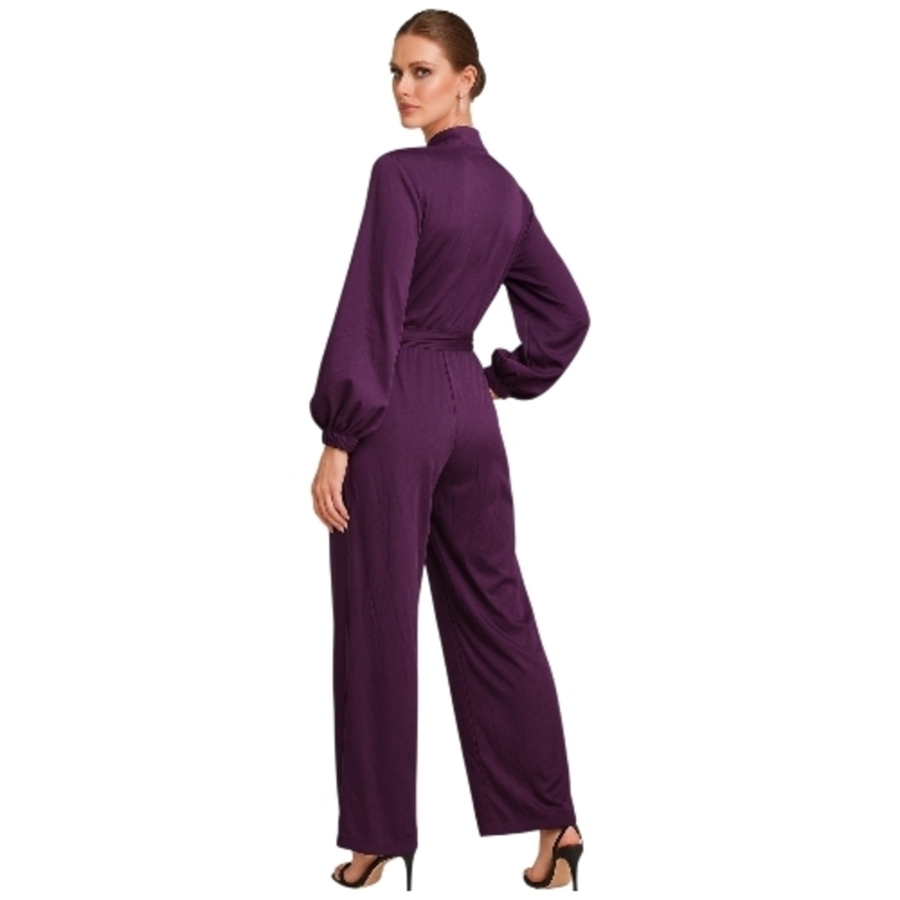 A Classy Chic Boutique Purple Long-Sleeve Belted Jumpsuit - Picture 2 of 6